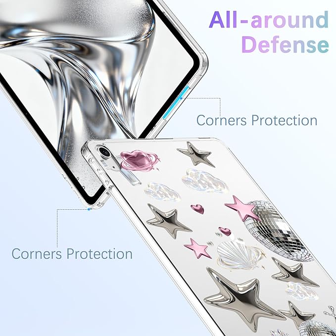 for iPad Air 13 (M3) 2025/ (M2) 2024Preppy Shiny Star Crystal Clear CaseSlim Lightweight Anti-Scratch Soft TPU Bumper Hard Acrylic Back Cover for Women