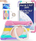 BATYUE iPad Air 3rd Generation Case 2019 Release iPad Pro 10.5 Case 2017 Released Rugged Heavy Duty Protective Cover with Pencil Holder 360° Swivel Stand Shoulder Strap for Kids (Colourful Pink)