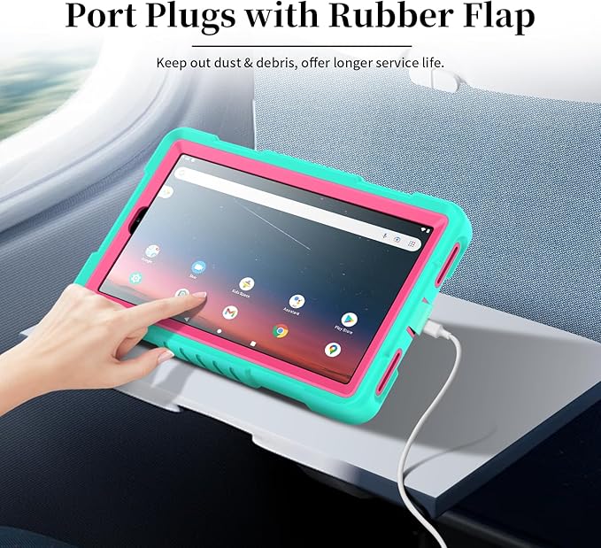 Shockproof Case for Walmart Onn 7 inch Tablet Case (2024 Model 100135924) Rugged Kids Friendly Case with Screen Protector Shoulder Strap Kickstand for Onn 7 4th Gen 2024 Model (GreenPink+2Pcs)