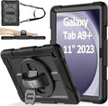 AVAWO Case for Samsung Galaxy A9+ Plus 11 inch 2023 with 360° Swivel Handle Strap Cover with Lanyard Black