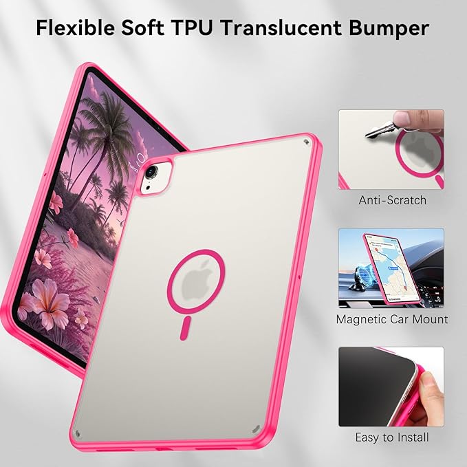 BENTOBEN for iPad Air 11 Inch Case M3/M2 (2025/2024) iPad Air 7th/6th Gen Magnetic CaseTranslucent Matte Shockproof Protective Tablet Cover for iPad Air 5th/4th Generation 10.9 2022/2020 Hot Pink