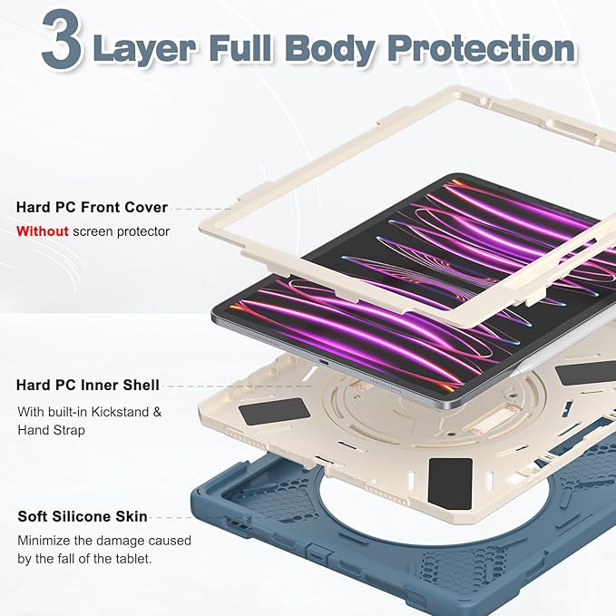 BATYUE Case for iPad Air 11-inch M4(2026)/ M3(2025) / M2(2024) iPad Air 5th/4th 10.9 inch(2022/2020) iPad Pro 11 4th/3rd/2nd/1st Gen Case with Pencil Holder+Shoulder Strap Cornflower Blue