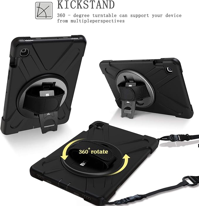 BRAECN for Samsung Galaxy Tab S5e Case 10.5 inch 2019 Heavy Duty Shockproof Case with 360 Rotating Kickstand/Hand Strap&ampShoulder Strap for Galaxy Tab S5e 10.5‘’ Tablet SM-T720/SM-T725-Black