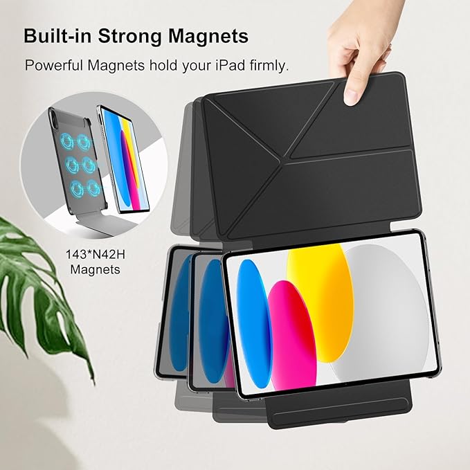 for iPad A16 11th Generation Case(11 Inch 2025)iPad 10th (10.9 2022) Slim Powerful Magnetic Case4 Standibg AnglesVertical Stand Coverwith Auto Wake/Sleep and with Pencil Holder (Black)