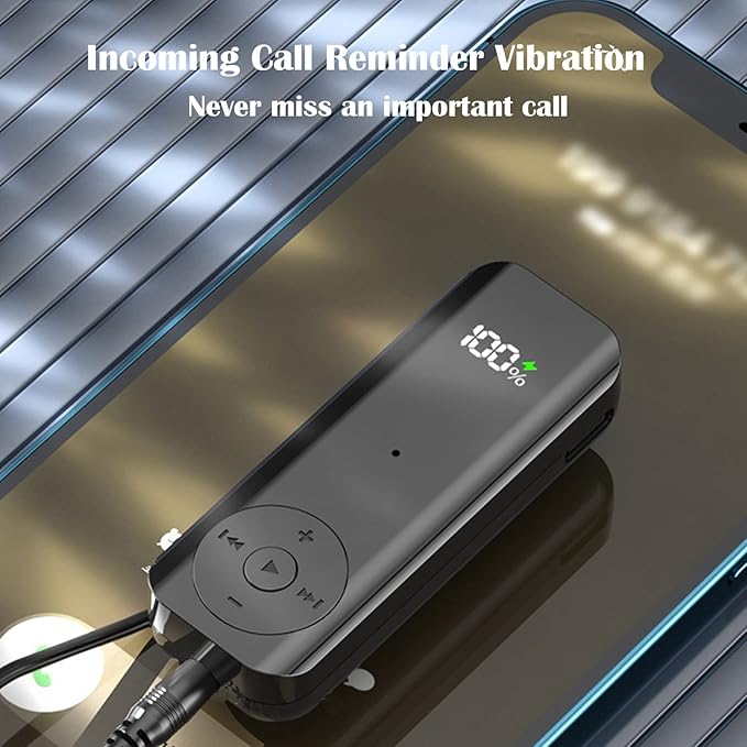 Bluetooth 5.2 Adaptor for Wireless Headphones 60H Battery Life Bluetooth Receiver with LED Digital Display &amp Noise Cancelling Mic Wireless Audio Receiver for Speakers Car/Home Stereo