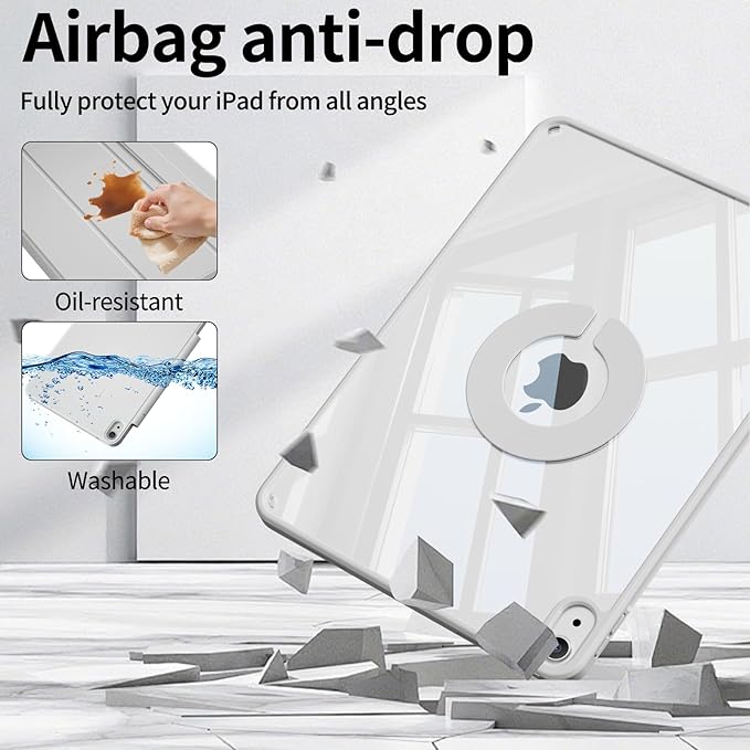 Clear Case for iPad A16 11th Generation 11 inch for iPad 10th Generation 10.9 inch with Clasp Detachable Magnetic Rotating Trifold Cover Transparent Hard PC Back Auto Wake/Sleep Gray