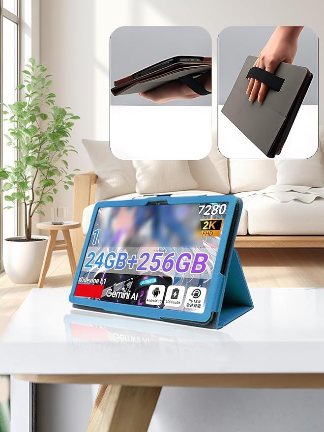 for TABWEE T60 Pro/VekfulPC T60 Pro 13.4 Inch Android Tablet CaseBOVUGAC Folding Stand Protective Cover with Pencil Holder and Wrist StrapFull Protection Premium PUScratch Resistant(Sky Blue)