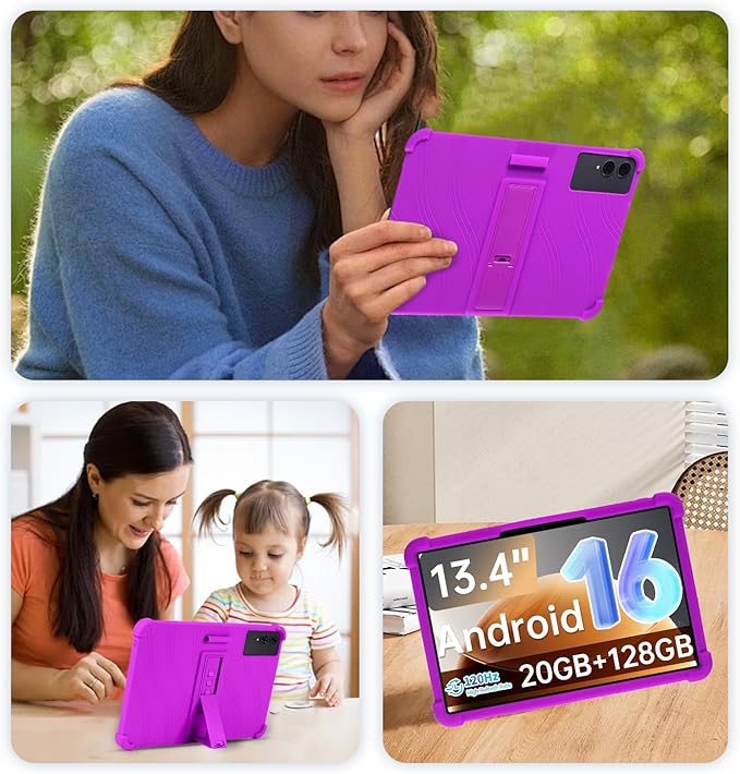 Case for TECLAST T65 13.4-Inch Tablet – Shockproof Silicone Protective Cover with Kickstand Drop-Resistant Business Style (Purple)