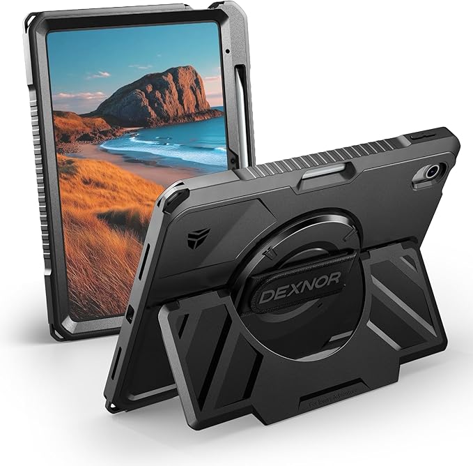 Dexnor Case for iPad (A16) 11th/10th Generation 2025/2022 (11″/10.9″)Rugged Protective Case with 360° Rotating Hand Strap&amp Stand &amp Screen Protector &amp Pencil Holder Shockproof Full-Body Co