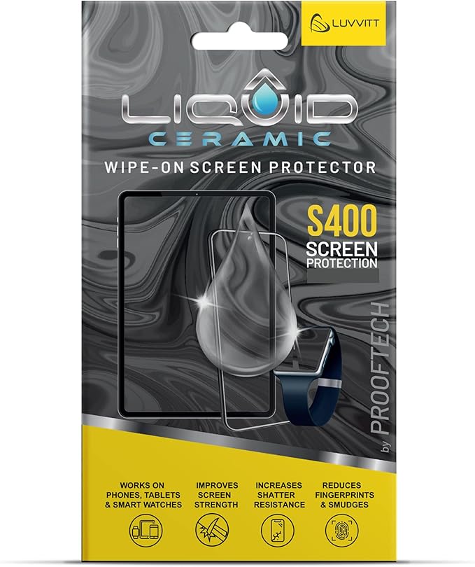 LIQUID CERAMIC Glass Screen Protector With $400 Coverage | Scratch and Shatter Resistant Wipe On Nano Protection for All Phones Tablets and Smart Watches - Universal Fit