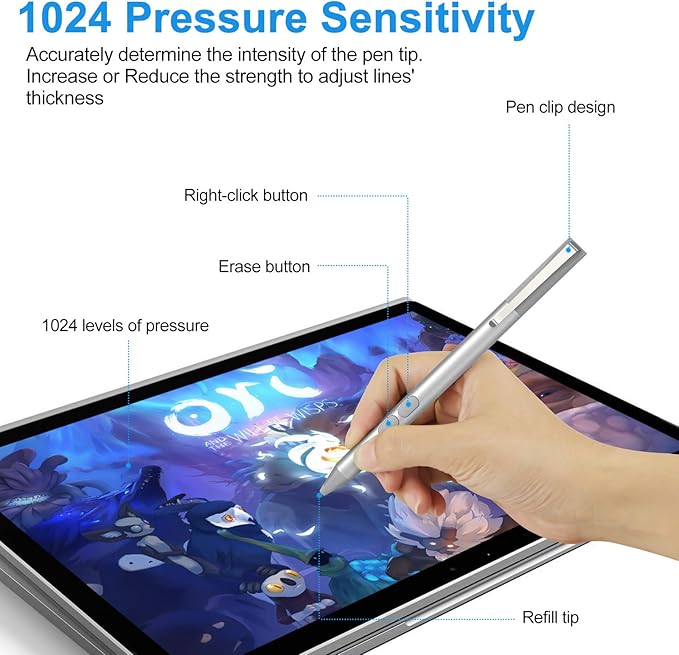 Pen for HP Omnibook Digital Stylus Pen for HP Envy Pavilion Spectre x360 Touchscreen Laptop with MPP 1.51 Palm Rejection 1024 Pressure 2500H Working Time 2 Button