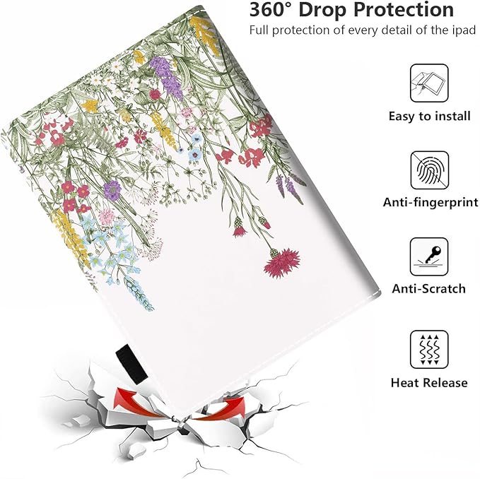 Case for Amazon Kindle Fire 7 Tablet (7 Display 9th/7th Generation 2019/2017 Release) - PU Leather Folio Case with Smart Auto Wake/Sleep Colorful Floral Green Leaf