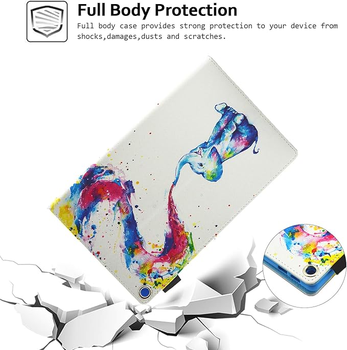 Case for Fire HD 8 (8th/7th/6th Generation 2018/2017/2016) Techcircle Multi-Angle View Stand Cute Pattern Slim Folding Leather Protective Cover with Card Slots Smart Sleep/Wake Colorful Elephant