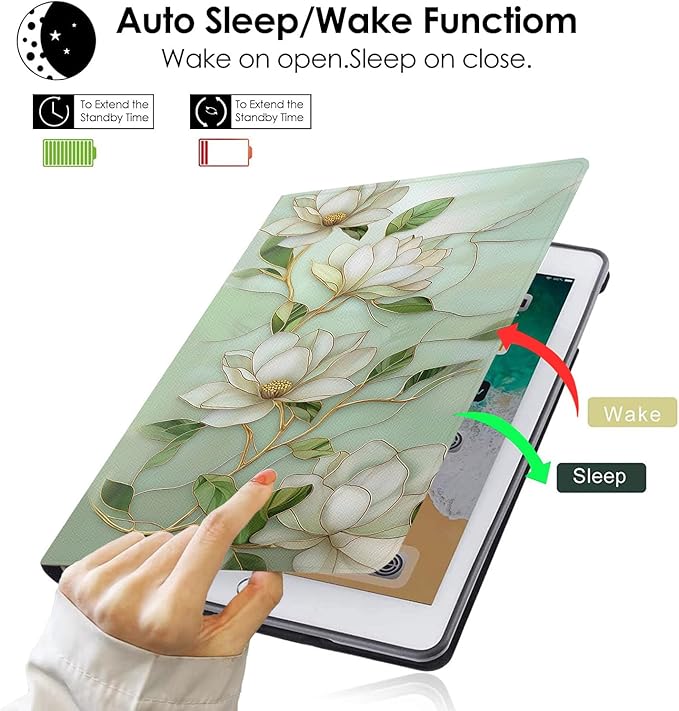 Compatible with iPad Air 13 inch Case (M3 2025 /M2 2024)/12.9 inch Case (6th/5th/4th/3rd 2022/2021/2020/2018) with Pencil HolderAuto Wake/Sleep Protect CoverElegant Vintage Magnolia Flowers