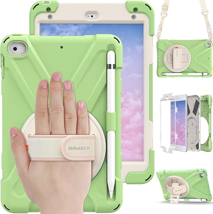 BRAECN iPad mini 5 CaseiPad mini 4 Case Heavy Duty Shockproof Protective Rugged Case with Pencil HolderHand StrapKickstand Shoulder Strap for iPad mini 5th/4th Generation 7.9 Inch for Kids