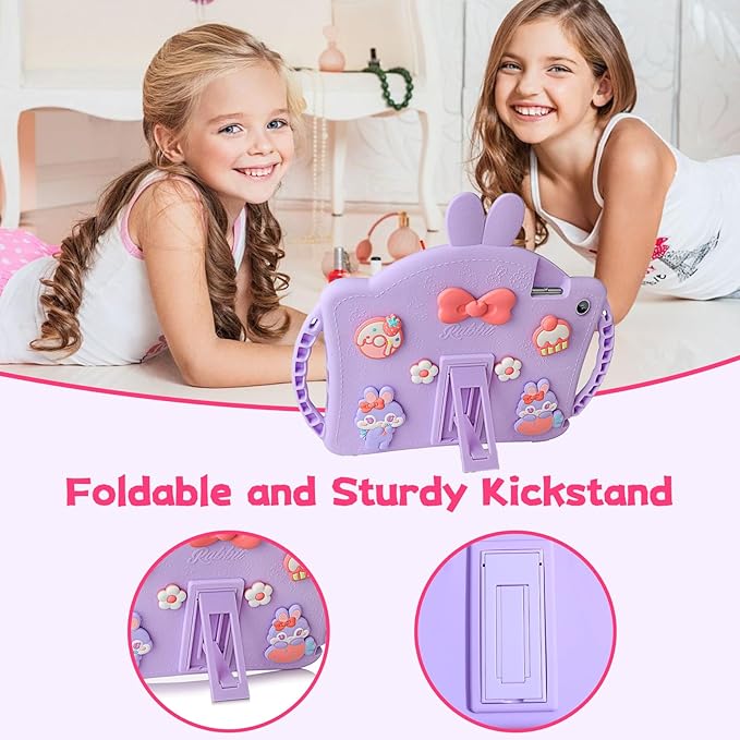 for Samsung Galaxy Tab A9 Plus Shockproof Case for Kids Girls with Adjustable Shoulder Straps and Handle Cute Rabbit Soft Silicone Tablet Cover for Galaxy Tab A9 Plus 11'' 2023(Purple)