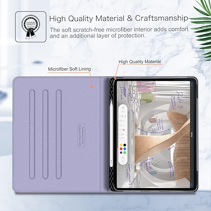 Fintie Folio Case for iPad Pro 12.9 6th Generation 2022 Multi-Angle Smart Stand Cover w/Pencil Holder &amp Pocket Also Fit iPad Pro 12.9 2021 5th &amp 2020 4th &amp 2018 3rd Gen Lilac Marble