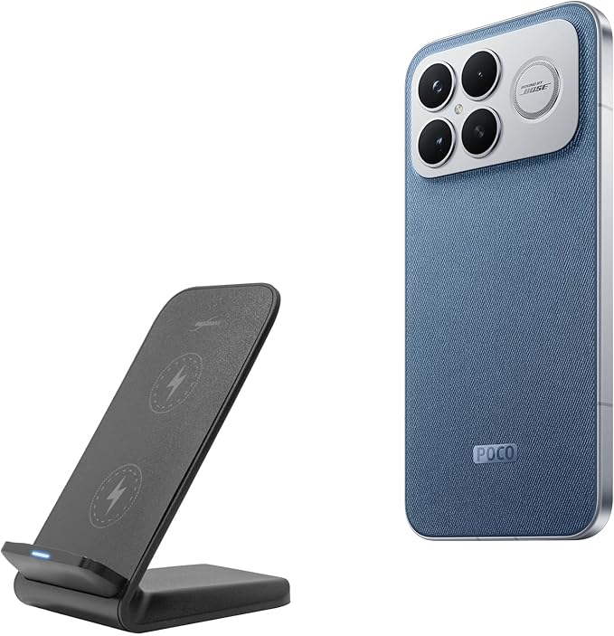BoxWave Charger Compatible with Poco F8 Ultra - Wireless QuickCharge Stand (15W) Desktop Viewing Qi Wireless Charging - Jet Black