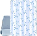 JOYLAND Blue Pad Case for iPad 5th/6th Generation 9.7 inchwith Pencil Holder-Auto Wake/SleepStripes&ampBlue Bow Pattern Anti-Scratch Shockproof Premium Folio Stand Case for iPad Air 2