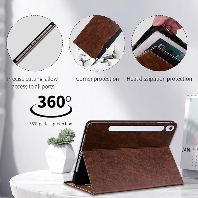 Case for Samsung Galaxy Tab S10 FE Plus 13.1 Inch 2025 (SM-X620/SM-X626B) Smart Cover with Pocket &amp Pencil Holder Business PU Leather with Card Slot Brown