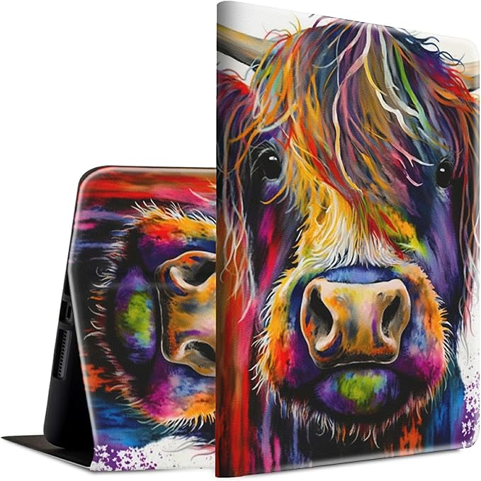 Case for Kindle Paperwhite 12th Generation &amp Kindle Colorsoft Signature Edition 2024 7 inch Lightweight Smart Case PU Leather Adjustable Stand Protective Cover with Auto Wake/Sleep - Colorful Cow