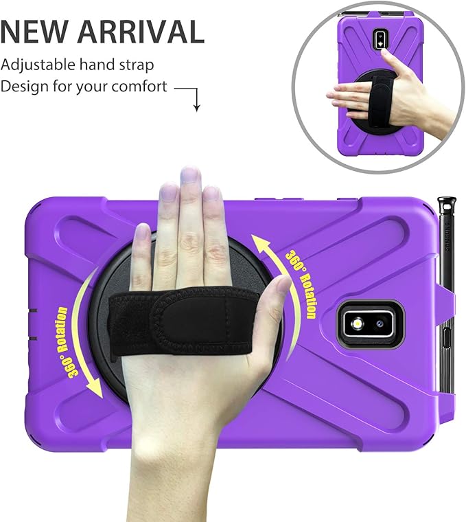 Case for Samsung Galaxy Tab Active 2 8.0 T390 T395 T397 Military Grade [15 ft Drop Tested] Full-Body Shockproof Protective Cover with 360° Rotation Stand Hand Strap &amp Pencil Holder