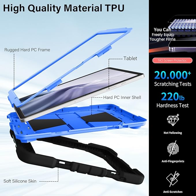 JKSML Case for Samsung Galaxy Tab A9+ / A9 Plus 11 inch 2023 Military Grade Drop Protection Cover with Built-in Kickstand &amp Shoulder Strap for Tab A9+ Tablet (SM-X210/X216/X218) Black + Blue