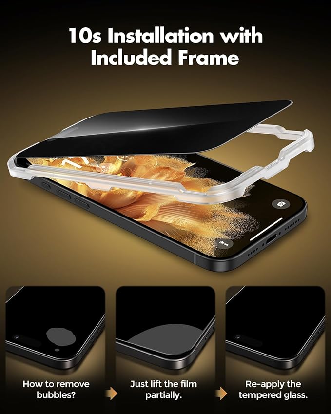 UNBREAKcable Privacy Screen Protector for iPhone 16 Plus Full Coverage Shatterproof Tempered Glass [True 28°Anti Spy] [9H Hardness] [Easy Installation Frame] 2-Pack Private Screen for iPhone 16 Plus