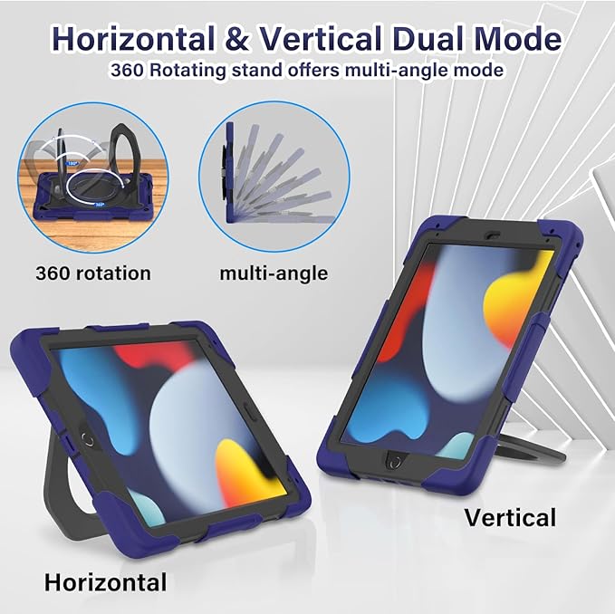 ROISKIN for iPad 6th 5th Generation Case 9.7 Inch Pro 9.7 Air 2 with 360 Kickstand Hand Strap [Screen Protector 15ft Drop Protection] Heavy Duty Air 2 /Pro 9.7 / iPad 6th 5th Gen Case for Kids