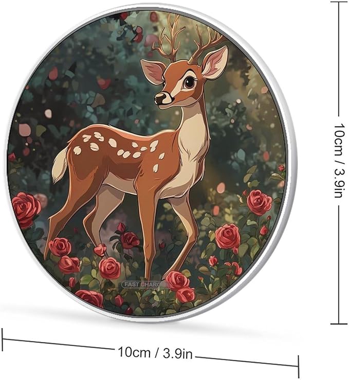 Cute Floral Deer Wireless Charger Anti-Slip Wireless Charging Pad Slim Charger Mat for Men Women