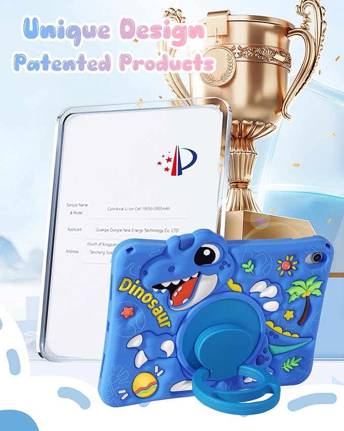Boaretiu for iPad A16 Case/10th Generation Case - Blue Dinosaur Cool for Boys Girls Teens Soft Silicone Cute with Shoulder Strap &amp Rotating Stand Case for iPad A16 11th Generation 11 Inch 2025