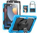 SEYMAC Kids Case for iPad 9th/ 8th/ 7th Generation 10.2 2021-2019 Heavy Duty Protective Shockproof Case with Screen Protector Rotating Stand/Handle/Shoulder Strap for iPad 10.2 Light Blue
