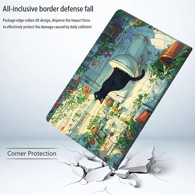 Bxgolkgd Tablet Case for 6 Kindle 11th Generation (2024/2022 Release)Shockproof Stand Cover with Heat DissipationAuto Wake/Sleep FunctionBlack Cat Toilet Plant Art