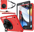for iPad 9th Generation 2021/ iPad 8th Generation 2020/ iPad 7th Generation 2019 Case with Screen Protector Pencil Holder [360° Rotating Hand Strap] &amp Stand for iPad 10.2 inch (Red)