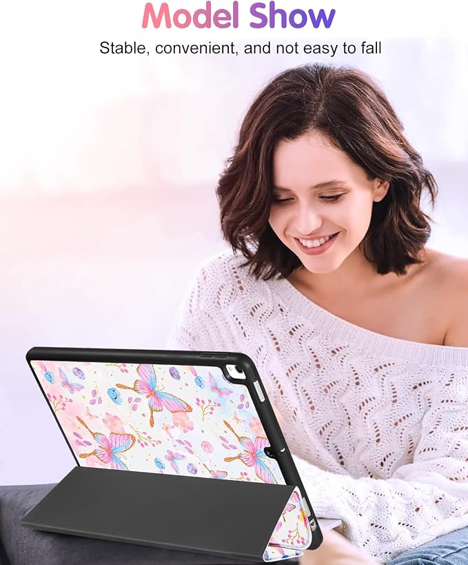 4-for iPad 9/8/7th-Pink Butterfly