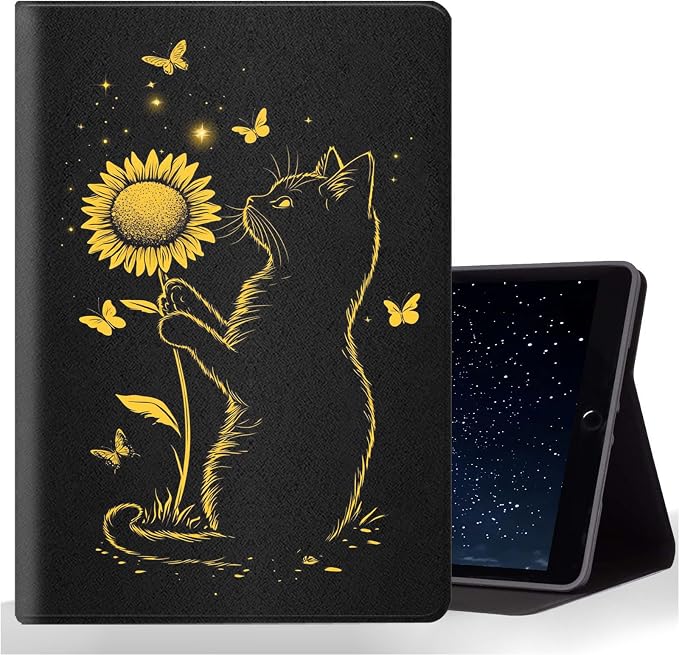 Cute Cat and Sunflowers