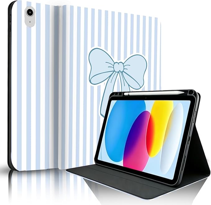 Blue White Striped-Blue Bow