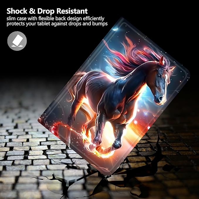 DIGTIALLL Case for Amazon Kindle Fire 7 Inch Tablet (9th/7th/5th Generation 2019/2017/2015 Release) PU Leather Smart Protective Cover with Auto Sleep/WakeHorse with Glowing