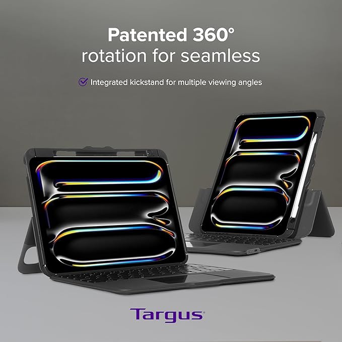 Targus VersaVu Bluetooth Keyboard Case for iPad Pro 11-inch (M4) – 360 Degree Rotation Backlit Keys Multi-Touch Trackpad Drop Protection Stylus Holder - THZ988US