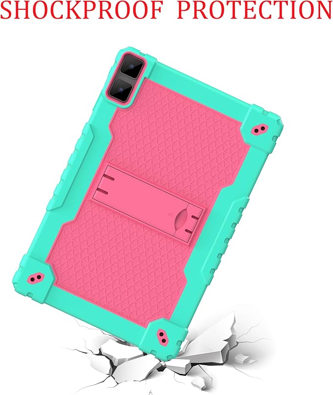 Doemoi case for DOOGEE T10 PlusUMIDIGI A13 10.5TECLAST T40HD T40Air 10.4 Hybrid Shockproof Protective Kids Firendly Case with Hard Shell Built in Kickstand Shoulder Strap (Green/Pink)