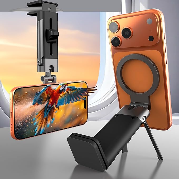 Airplane Phone Holder Mount360° Adjustable Hands-Free MountHandsfree Airport Mount Long Flight Must Haves for Woman Man Fits iPhone 17 16 15 14 Pro Max Series