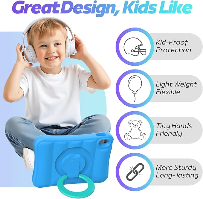 MRWHO Kids Case for iPad (A16) 11th Generation 11 inch 2025/ 10th Generation 10.9 inch 2022 - Sturdy Lightweight Flexible Shockproof Rotating Stand Handle Girls Boys Cover for iPad 11 10 Gen Blue