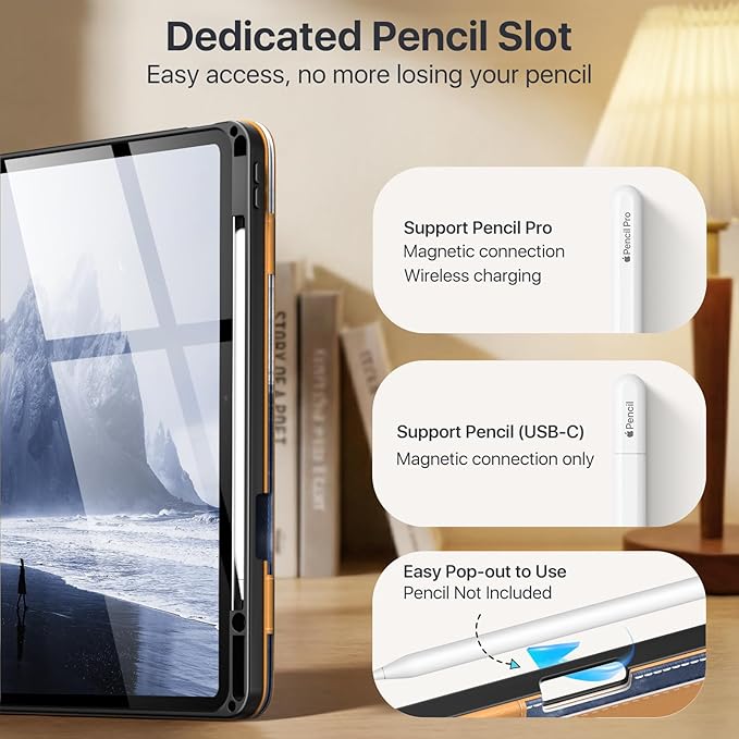 MoKo Case for iPad Air 13-inch (M4) 2026 / (M3) 2025 / (M2) 2024 with Pencil Holder &amp Hand Strap &amp Pocket Premium Leather Folio Stand Cover Multiple Viewing Angles Gray Forest