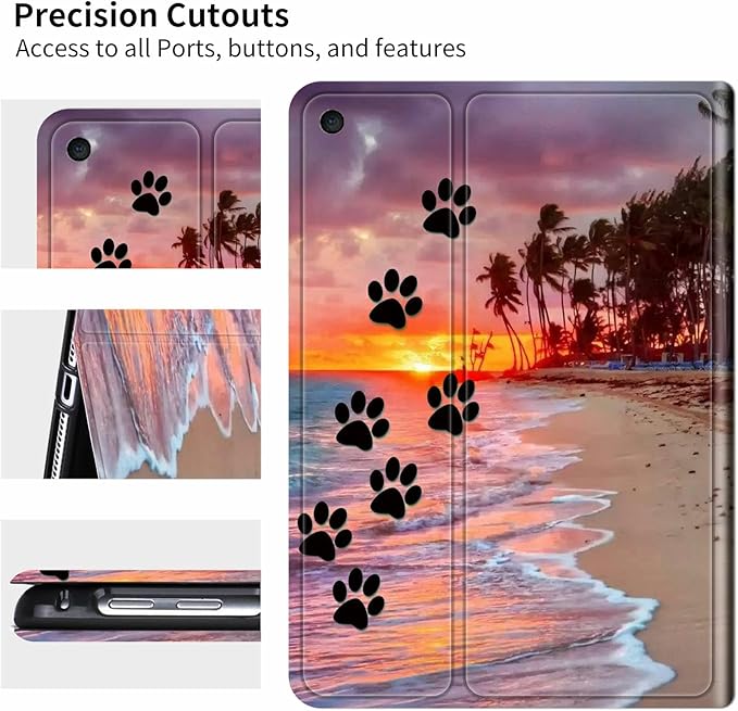 Case for iPad 9th/8th/7th Generation Tablet iPad 10.2 Case 2021/2020/2019 for Women Men Multi-Angle Viewing Shockproof Smart Protective Tablet Case for iPad 10.2 Inch Dog Paw Print Beach