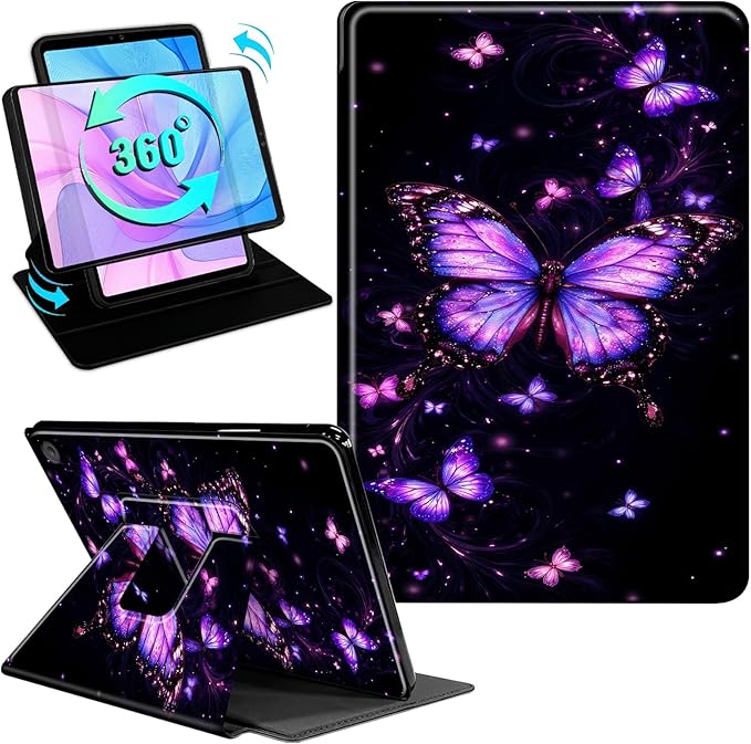 Case for Kindle Fire HD 10 &amp 10 Plus Tablet(13th/11th Gen 2023/2021 Release) 10.1 360 Degree Rotating Swivel Stand Flip Cover with Auto Sleep/Wake Purple Butterflies