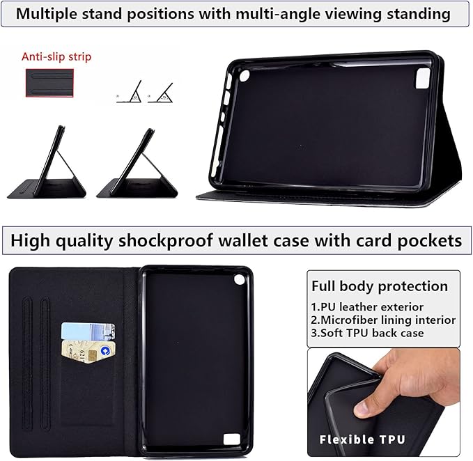 Case for Kindle Fire 7 Tablet Case (9th/7th/5th Generation 2019/2017/2015 Release) PU Leather Slim Folding Stand Book Wallet Shockproof Cover with Pockets [Auto Wake/Sleep] Blue Butterfly
