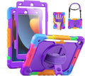 SEYMAC Kids Case for iPad 9th/8th/7th Generation 10.2 Inch with Screen Protector Rotatable Hand Strap/Stand Shoulder Strap Shockproof Heavy Duty Protective Case for iPad 10.2 Colorful Purple