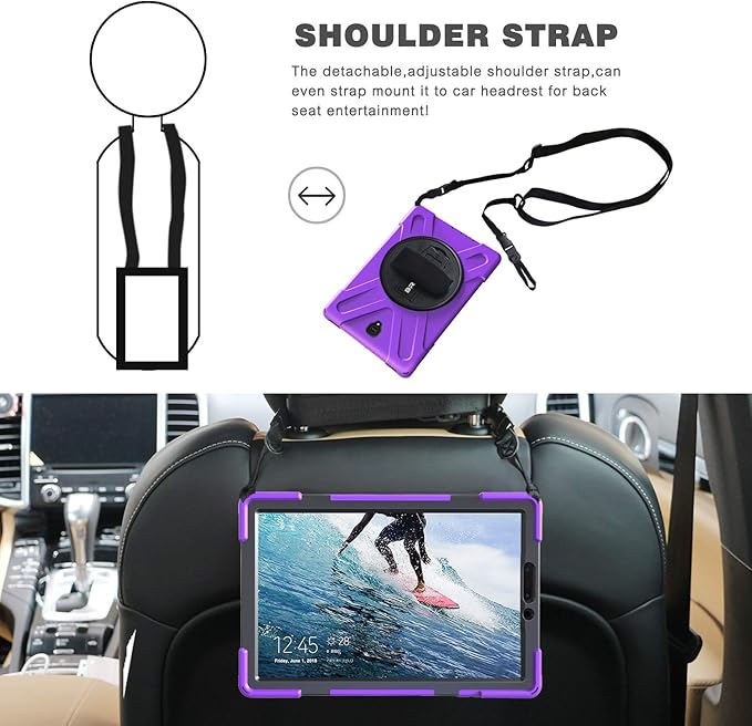 BRAECN for Galaxy Tab S4 10.5 Tablet Case BRAECN Three Layer Hybrid Shock-Proof Case with 360 Degree Rotating KickstandHand StrapShoulder Strap for Samsung Galaxy Tab S4 SM-T837/T835/T830(Purple)