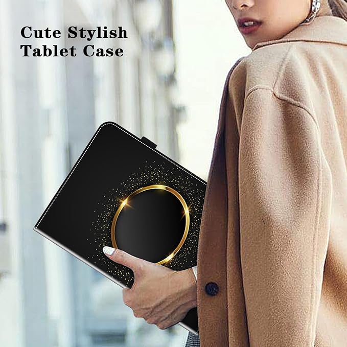 Case for Samsung Galaxy Tab A11 Plus/ A9 Plus 11 Inch PU Leather Tablet Cases Flip Folio Multi-Angle Viewing Stand Protective Cover with Card Slots - Gold Hoop