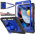 Case for iPad 9th/8th/7th Generation-Built-in Screen Protectorwith Pencil Holder&amp360°Rotating Hand StrapShoulder StrapCase for iPad 10.2 inch 2021-2019(Black/Blue)